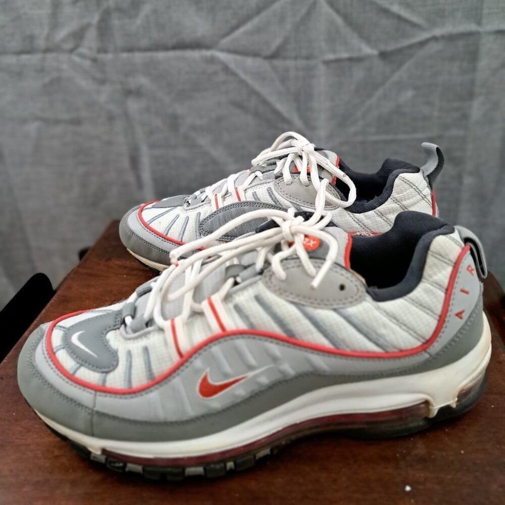 %Nike Air Max 98 Particle Grey Red Men's Sneaker US 8.5 / A 36